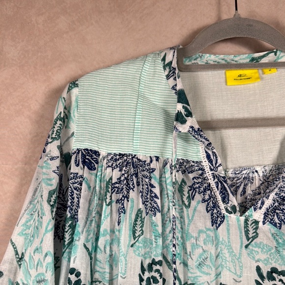 Roller Rabbit Serafina Floral Tunic Dress Womens Medium Fringe Hem Lightweight - Picture 2 of 12